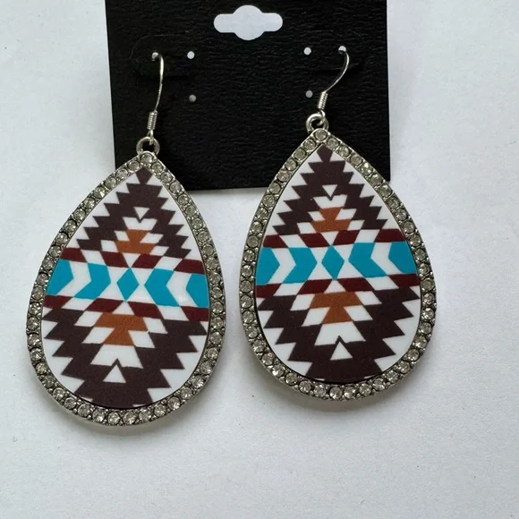 Shyanne Blue and Brown Geometric Teardrop Earrings - Picture 3 of 4
